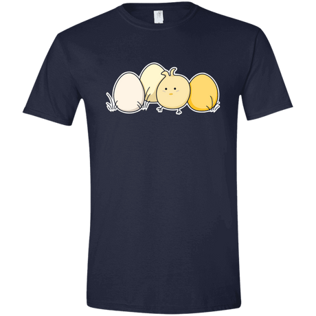 T-Shirts Navy / X-Small Kawaii Easter Chick and Eggs Men's Semi-Fitted Softstyle