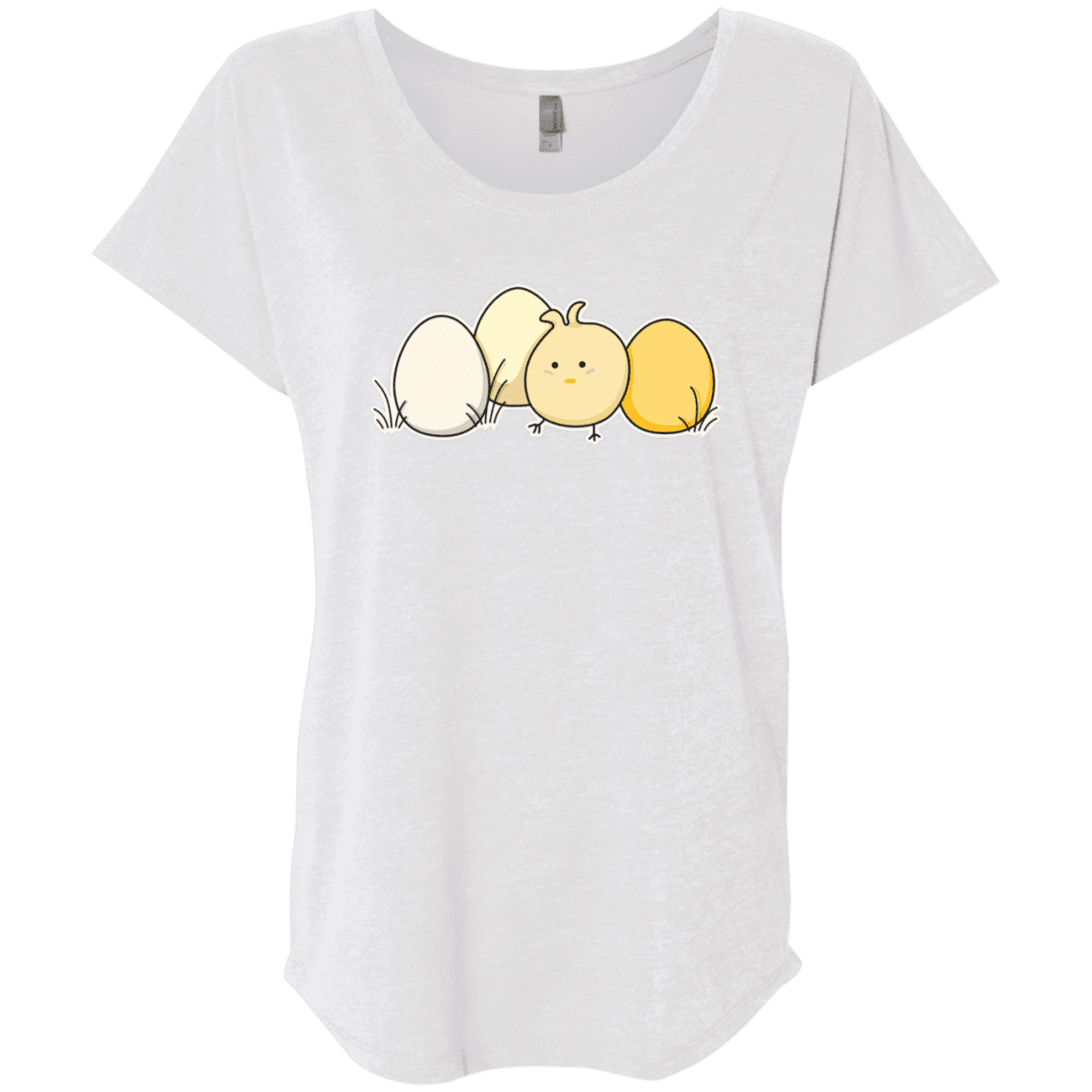 T-Shirts Heather White / X-Small Kawaii Easter Chick and Eggs Triblend Dolman Sleeve
