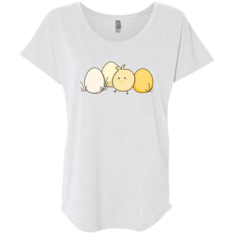 T-Shirts Heather White / X-Small Kawaii Easter Chick and Eggs Triblend Dolman Sleeve