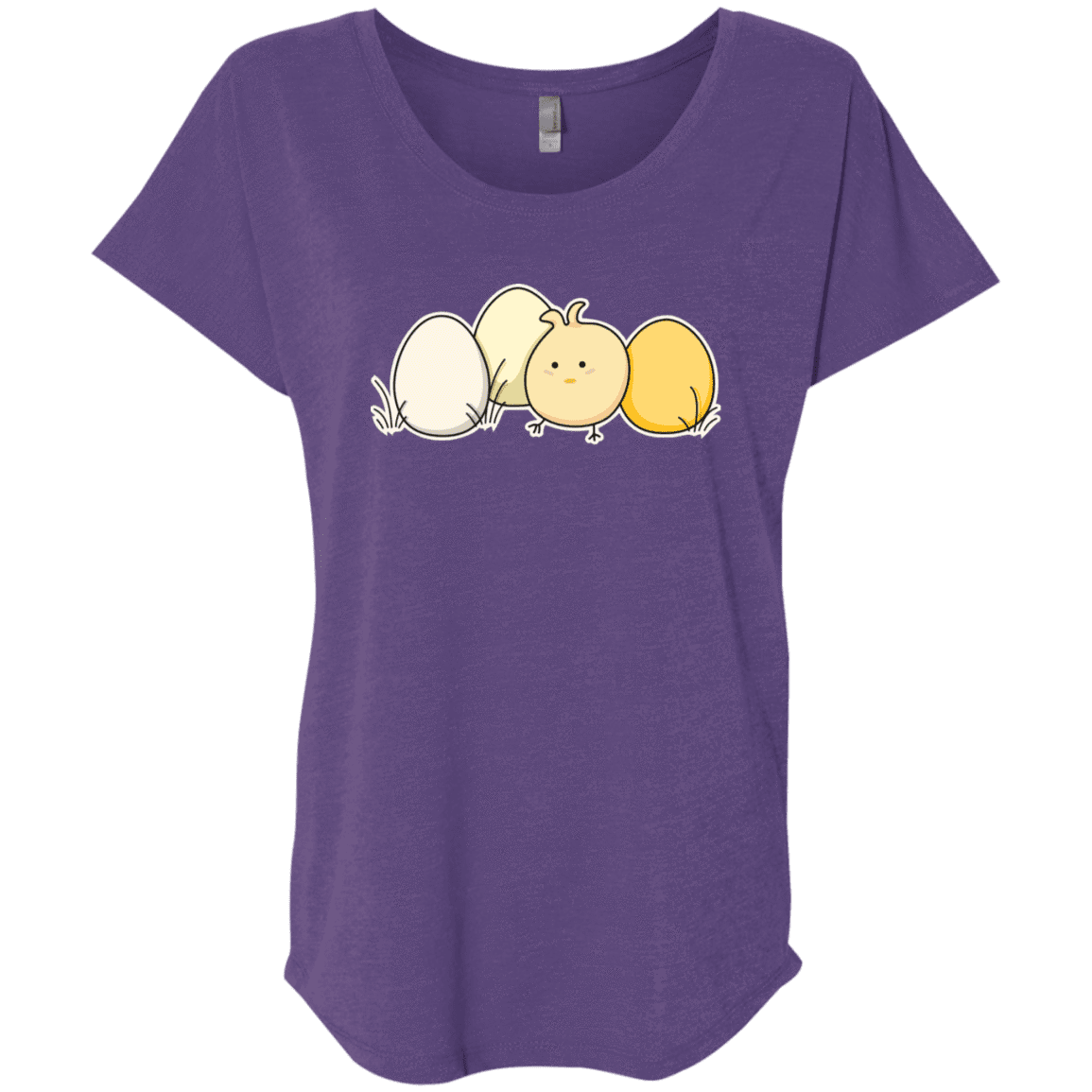 T-Shirts Purple Rush / X-Small Kawaii Easter Chick and Eggs Triblend Dolman Sleeve