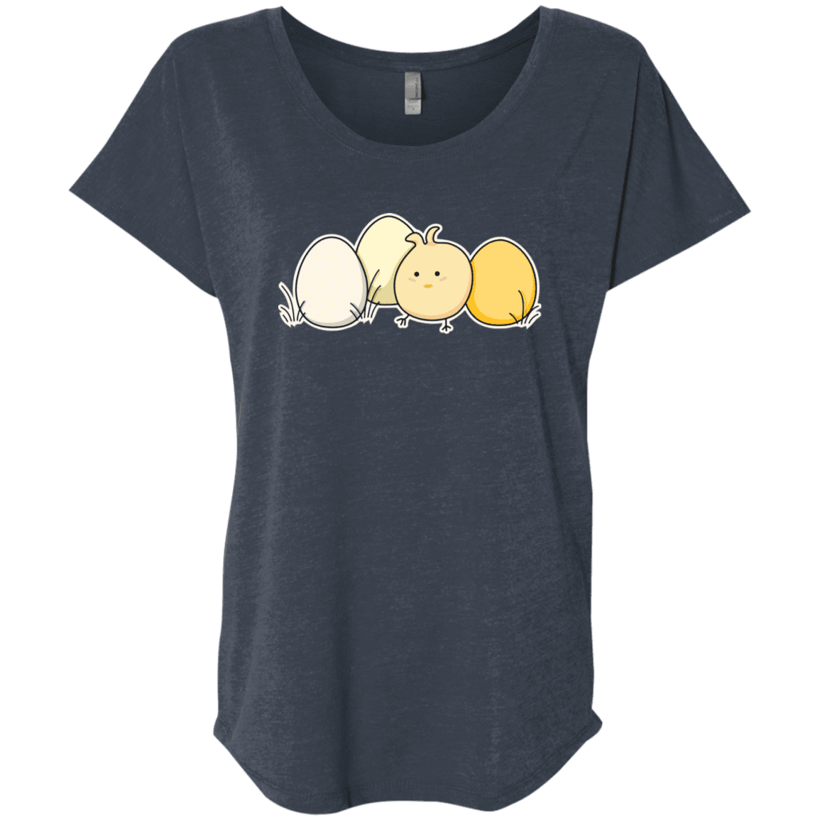 T-Shirts Vintage Navy / X-Small Kawaii Easter Chick and Eggs Triblend Dolman Sleeve