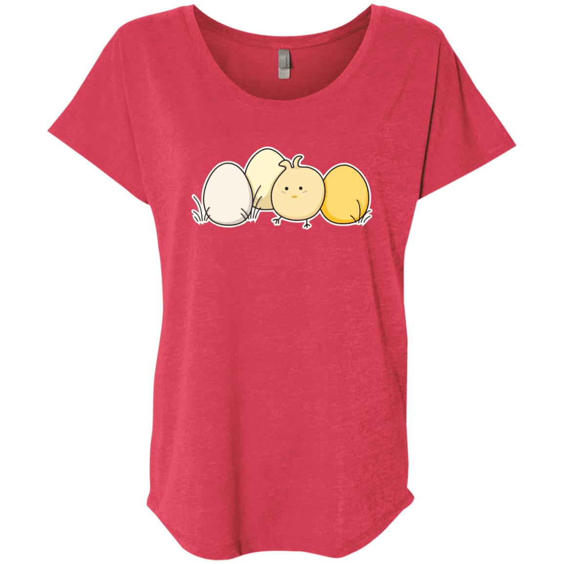 T-Shirts Vintage Red / X-Small Kawaii Easter Chick and Eggs Triblend Dolman Sleeve