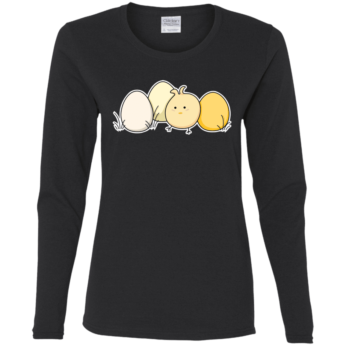 T-Shirts Black / S Kawaii Easter Chick and Eggs Women's Long Sleeve T-Shirt