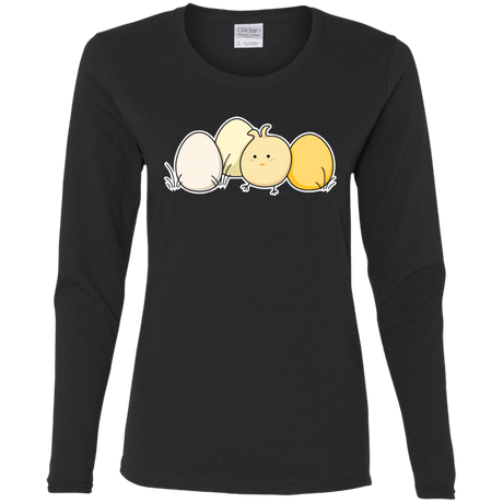 T-Shirts Black / S Kawaii Easter Chick and Eggs Women's Long Sleeve T-Shirt