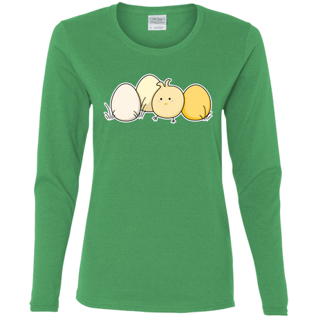 T-Shirts Irish Green / S Kawaii Easter Chick and Eggs Women's Long Sleeve T-Shirt