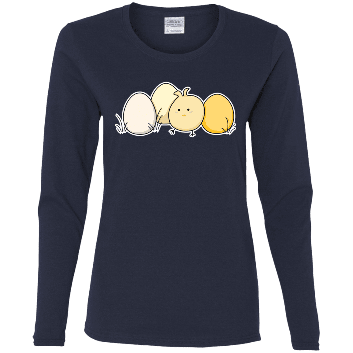 T-Shirts Navy / S Kawaii Easter Chick and Eggs Women's Long Sleeve T-Shirt