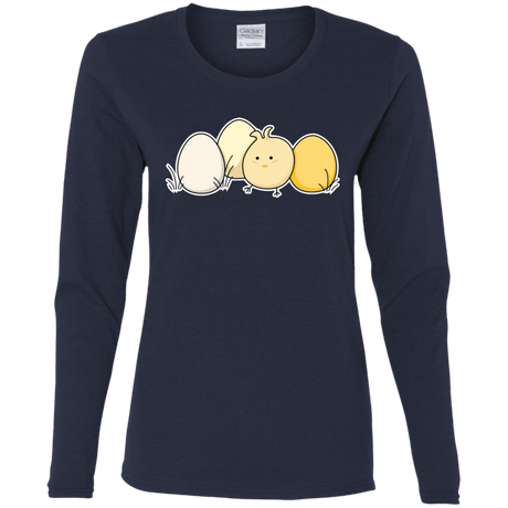 T-Shirts Navy / S Kawaii Easter Chick and Eggs Women's Long Sleeve T-Shirt