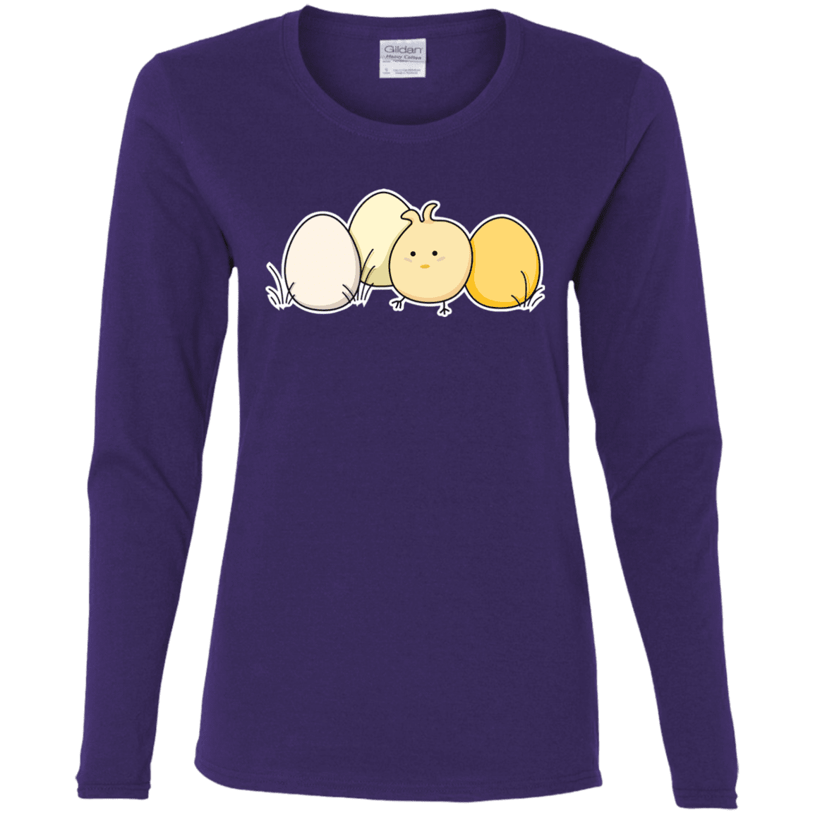 T-Shirts Purple / S Kawaii Easter Chick and Eggs Women's Long Sleeve T-Shirt