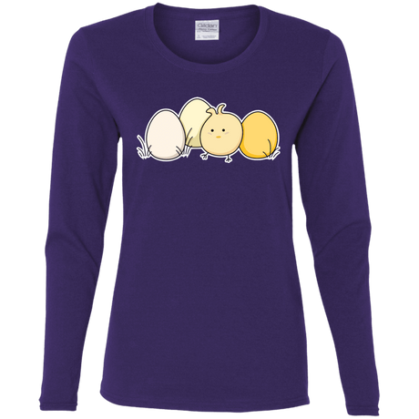 T-Shirts Purple / S Kawaii Easter Chick and Eggs Women's Long Sleeve T-Shirt