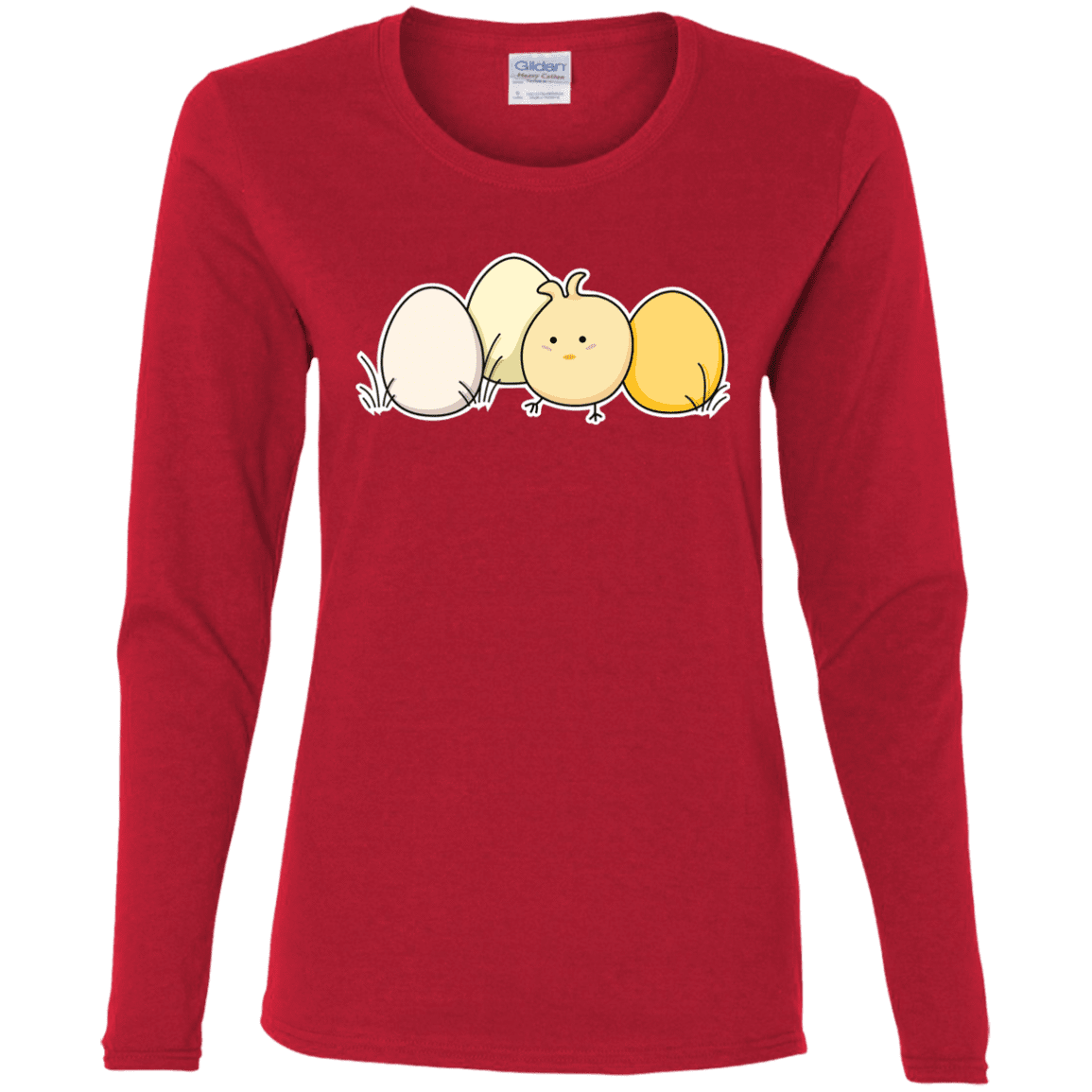 T-Shirts Red / S Kawaii Easter Chick and Eggs Women's Long Sleeve T-Shirt