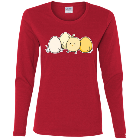 T-Shirts Red / S Kawaii Easter Chick and Eggs Women's Long Sleeve T-Shirt