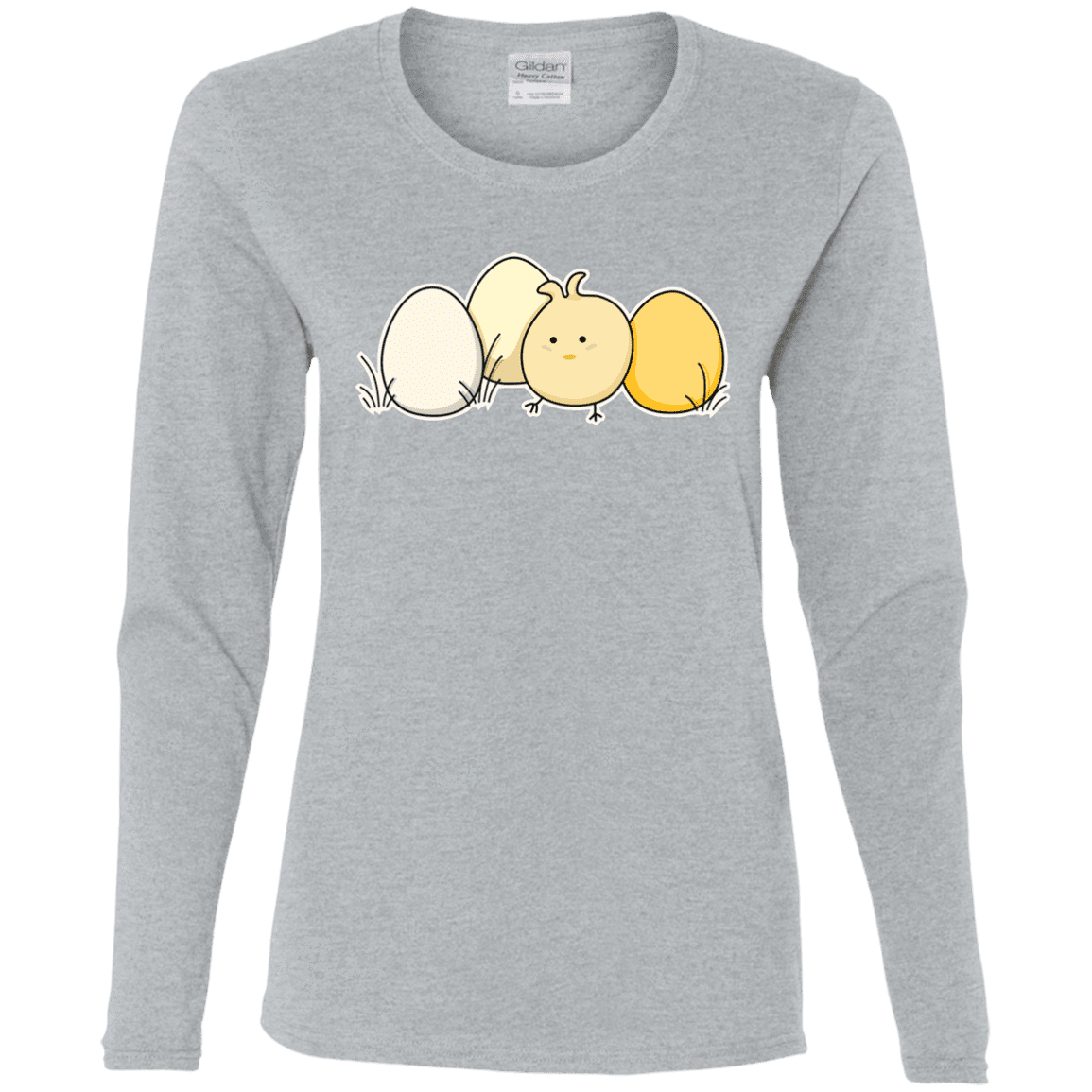 T-Shirts Sport Grey / S Kawaii Easter Chick and Eggs Women's Long Sleeve T-Shirt