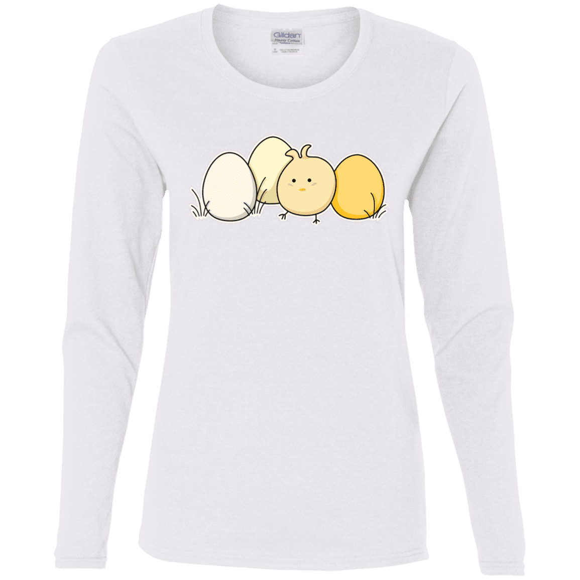 T-Shirts White / S Kawaii Easter Chick and Eggs Women's Long Sleeve T-Shirt