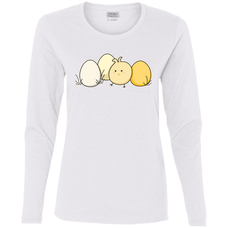 T-Shirts White / S Kawaii Easter Chick and Eggs Women's Long Sleeve T-Shirt