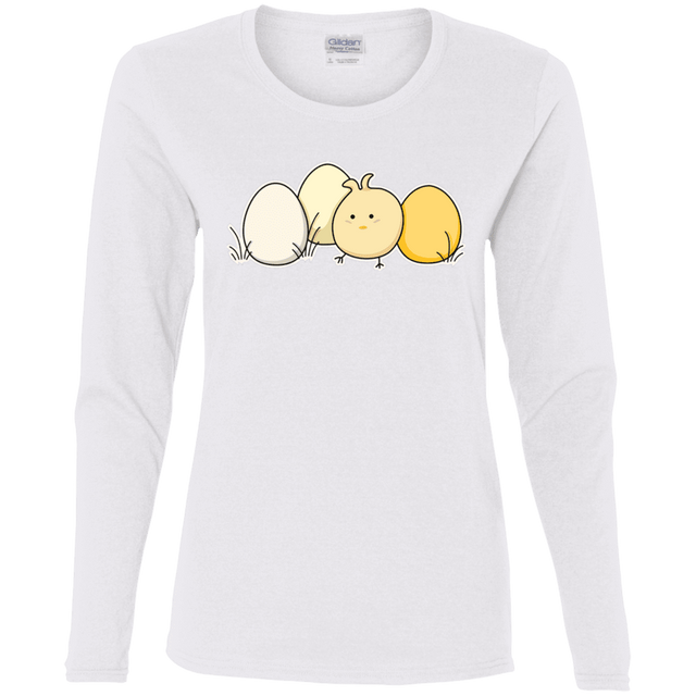 T-Shirts White / S Kawaii Easter Chick and Eggs Women's Long Sleeve T-Shirt