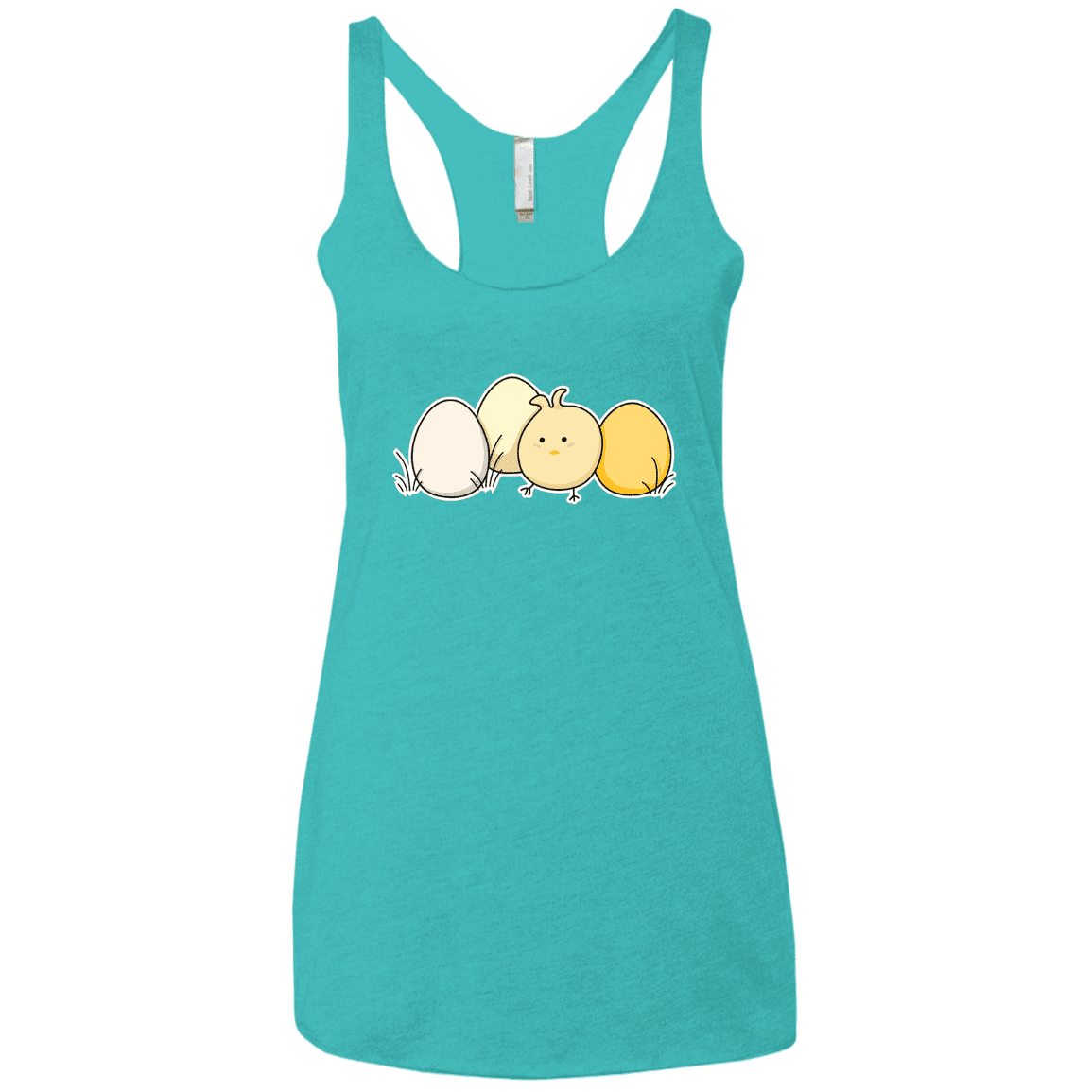 T-Shirts Tahiti Blue / X-Small Kawaii Easter Chick and Eggs Women's Triblend Racerback Tank