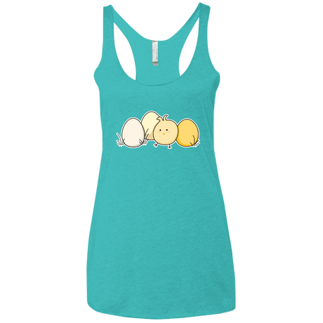 T-Shirts Tahiti Blue / X-Small Kawaii Easter Chick and Eggs Women's Triblend Racerback Tank
