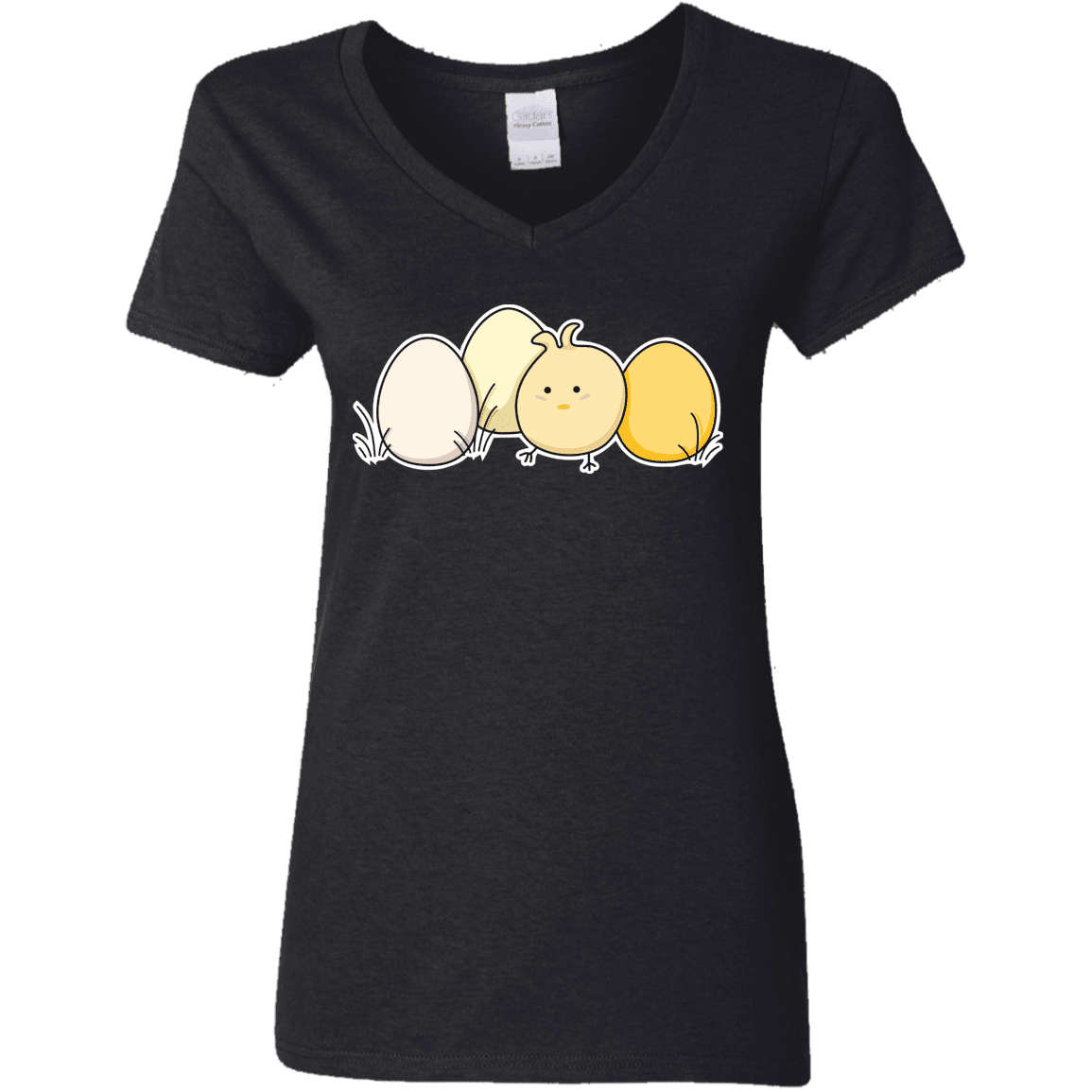 T-Shirts Black / S Kawaii Easter Chick and Eggs Women's V-Neck T-Shirt