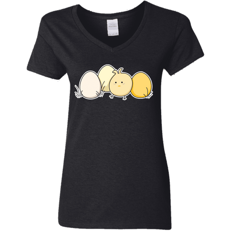 T-Shirts Black / S Kawaii Easter Chick and Eggs Women's V-Neck T-Shirt