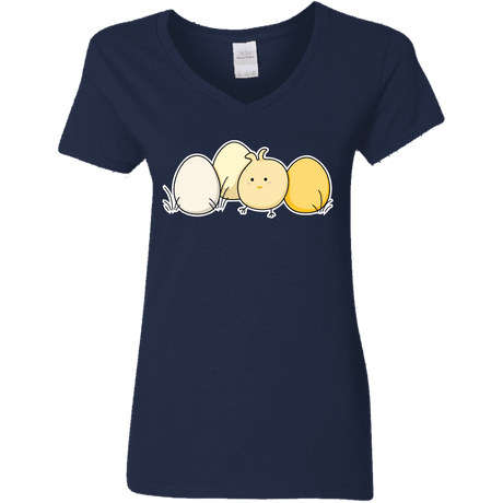 T-Shirts Navy / S Kawaii Easter Chick and Eggs Women's V-Neck T-Shirt