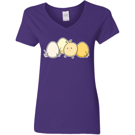 T-Shirts Purple / S Kawaii Easter Chick and Eggs Women's V-Neck T-Shirt