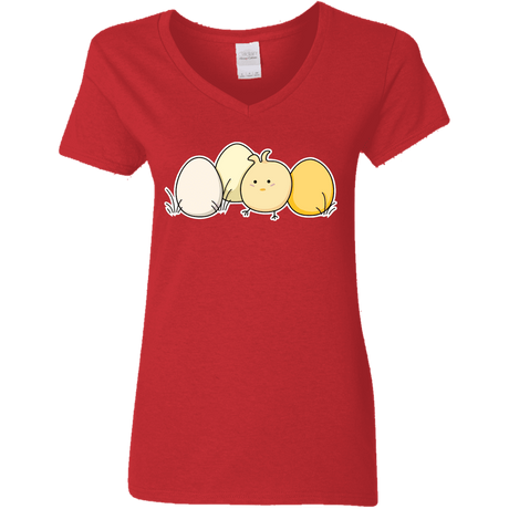 T-Shirts Red / S Kawaii Easter Chick and Eggs Women's V-Neck T-Shirt