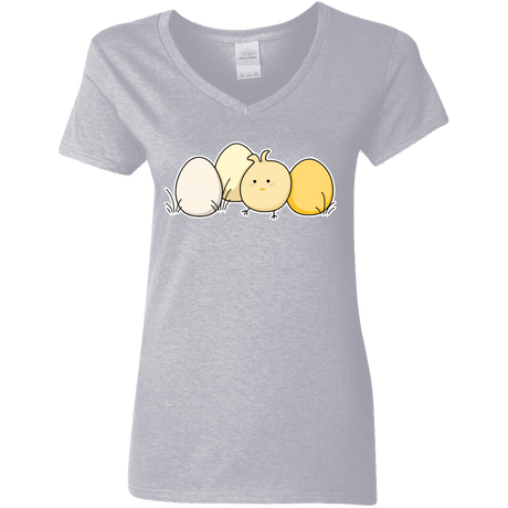 T-Shirts Sport Grey / S Kawaii Easter Chick and Eggs Women's V-Neck T-Shirt