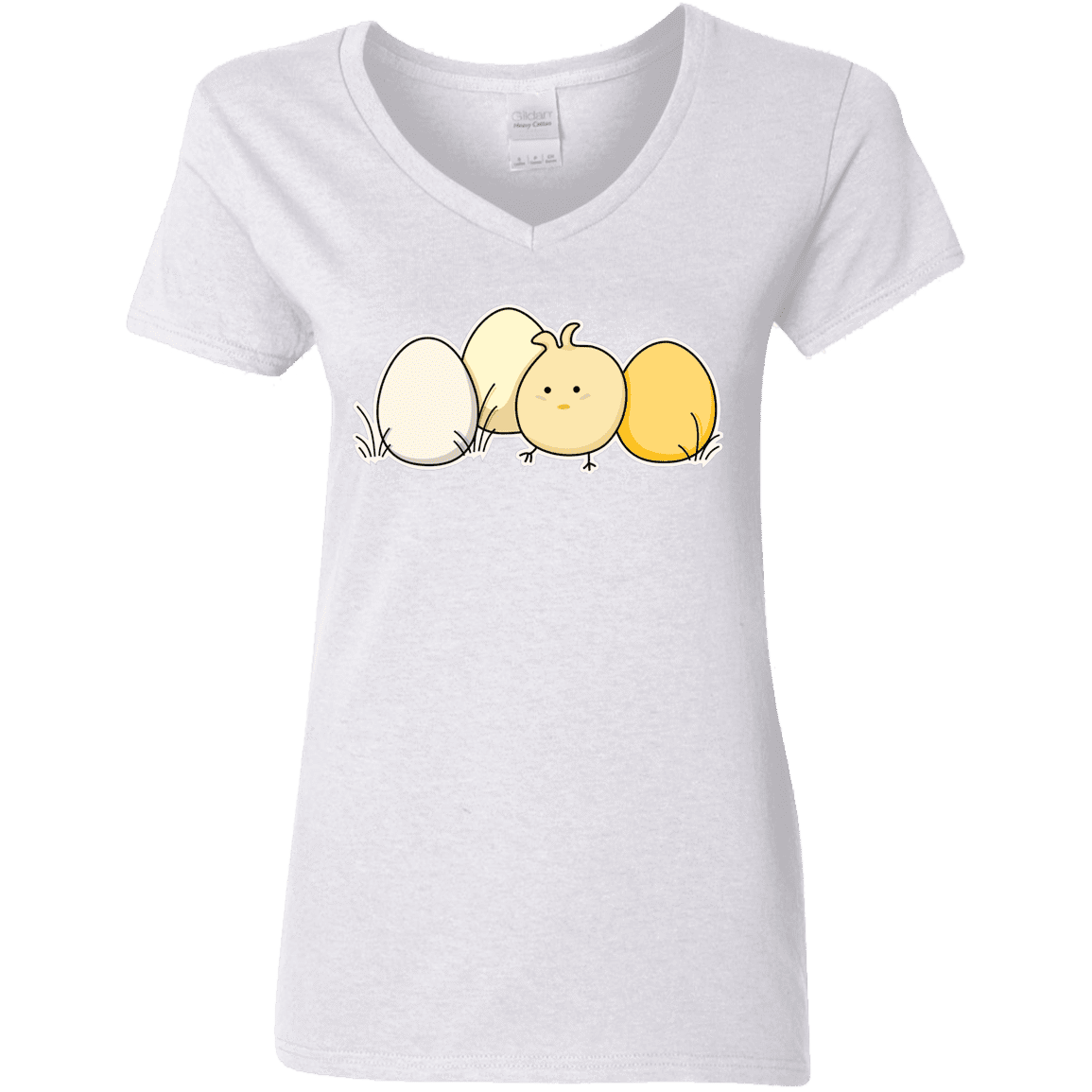 T-Shirts White / S Kawaii Easter Chick and Eggs Women's V-Neck T-Shirt