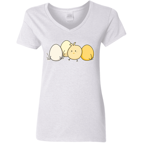 T-Shirts White / S Kawaii Easter Chick and Eggs Women's V-Neck T-Shirt