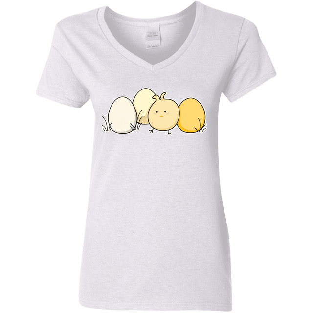 T-Shirts White / S Kawaii Easter Chick and Eggs Women's V-Neck T-Shirt