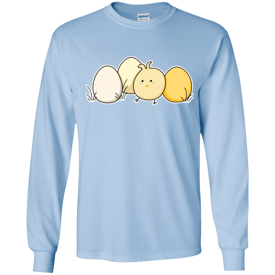T-Shirts Light Blue / YS Kawaii Easter Chick and Eggs Youth Long Sleeve T-Shirt