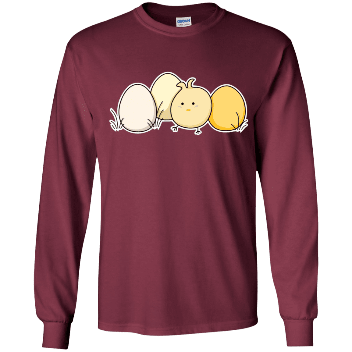 T-Shirts Maroon / YS Kawaii Easter Chick and Eggs Youth Long Sleeve T-Shirt