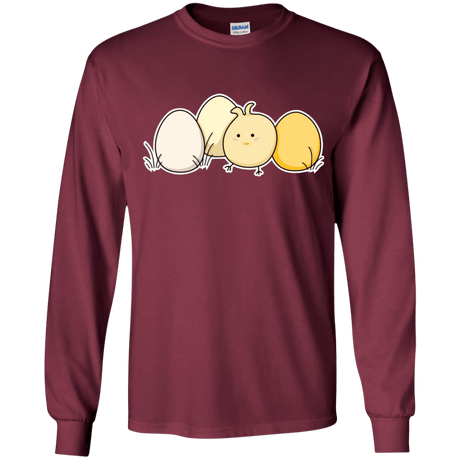 T-Shirts Maroon / YS Kawaii Easter Chick and Eggs Youth Long Sleeve T-Shirt