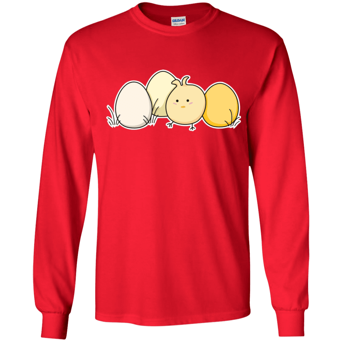 T-Shirts Red / YS Kawaii Easter Chick and Eggs Youth Long Sleeve T-Shirt
