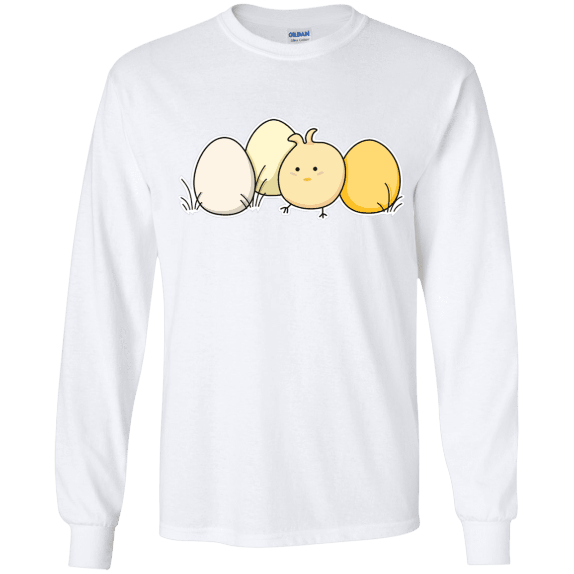 T-Shirts White / YS Kawaii Easter Chick and Eggs Youth Long Sleeve T-Shirt