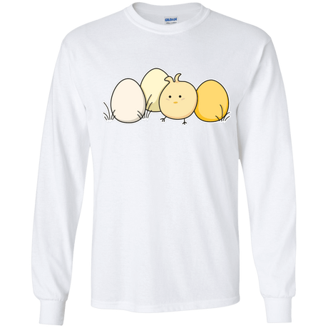 T-Shirts White / YS Kawaii Easter Chick and Eggs Youth Long Sleeve T-Shirt