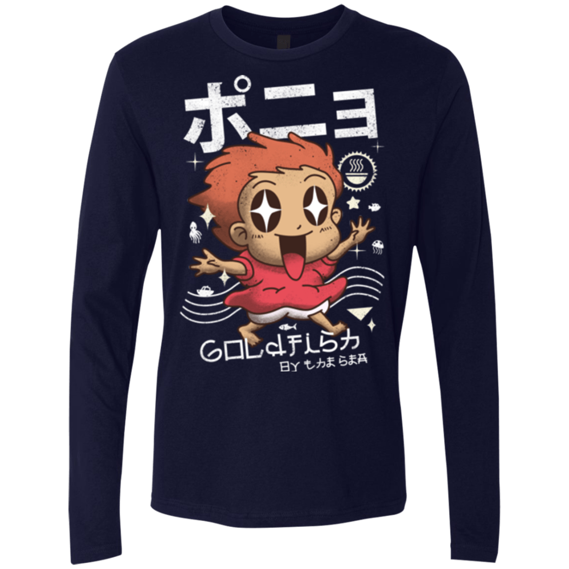 T-Shirts Midnight Navy / Small Kawaii Gold Fish Men's Premium Long Sleeve