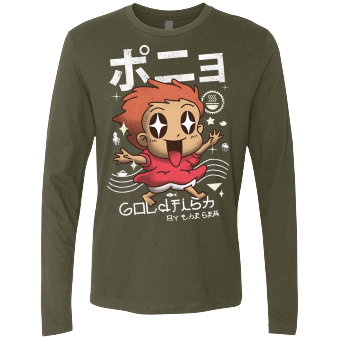 T-Shirts Military Green / Small Kawaii Gold Fish Men's Premium Long Sleeve