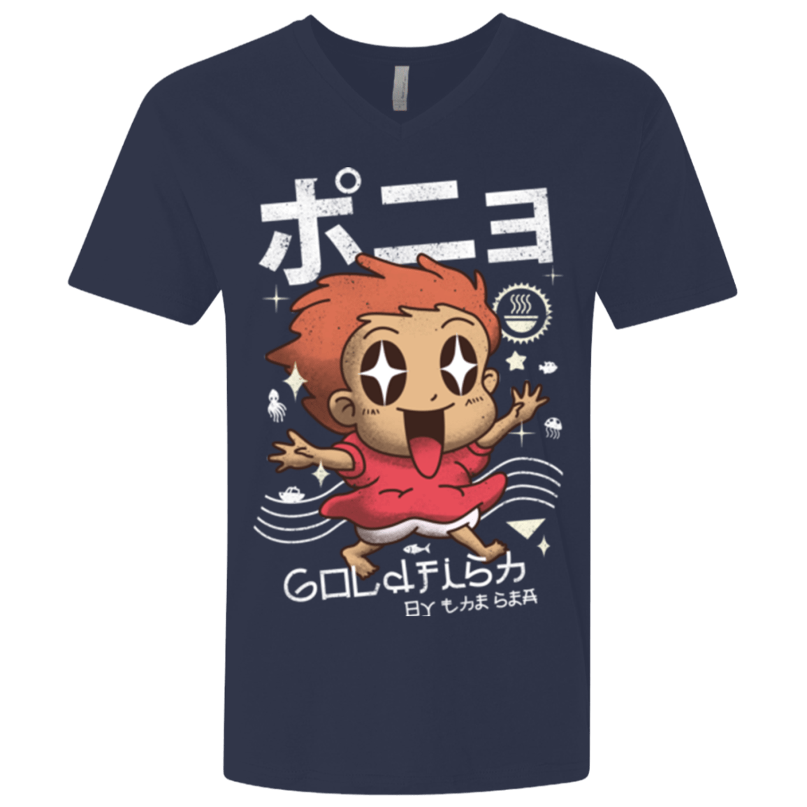 T-Shirts Midnight Navy / X-Small Kawaii Gold Fish Men's Premium V-Neck
