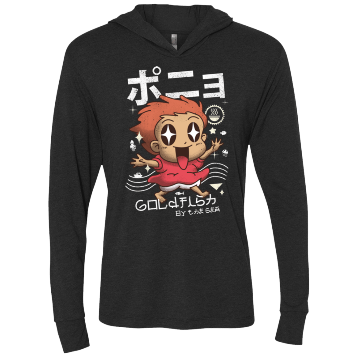 T-Shirts Vintage Black / X-Small Kawaii Gold Fish Triblend Long Sleeve Hoodie Tee