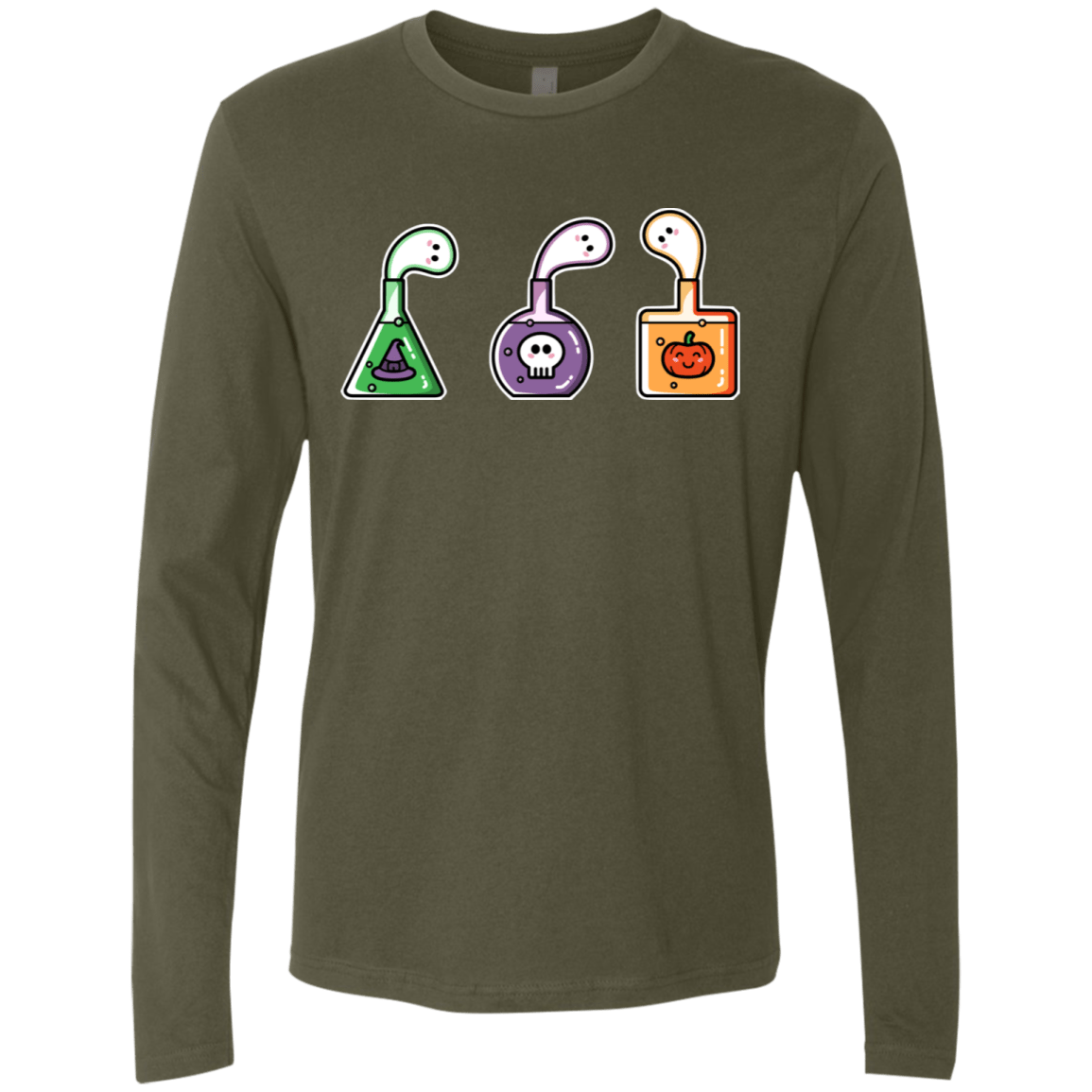T-Shirts Military Green / S Kawaii Halloween Potions Men's Premium Long Sleeve