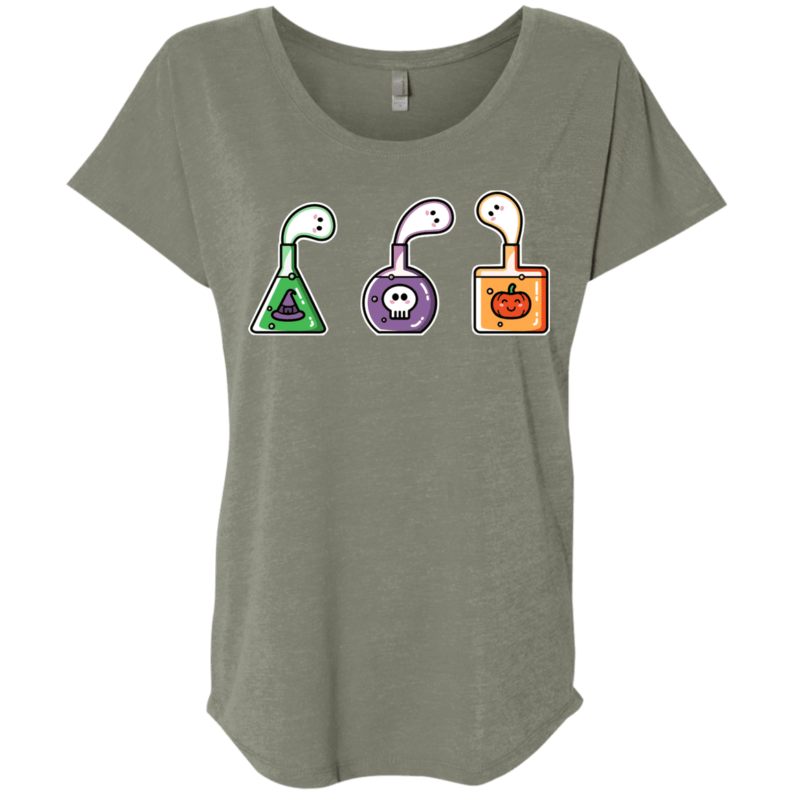 T-Shirts Venetian Grey / X-Small Kawaii Halloween Potions Triblend Dolman Sleeve