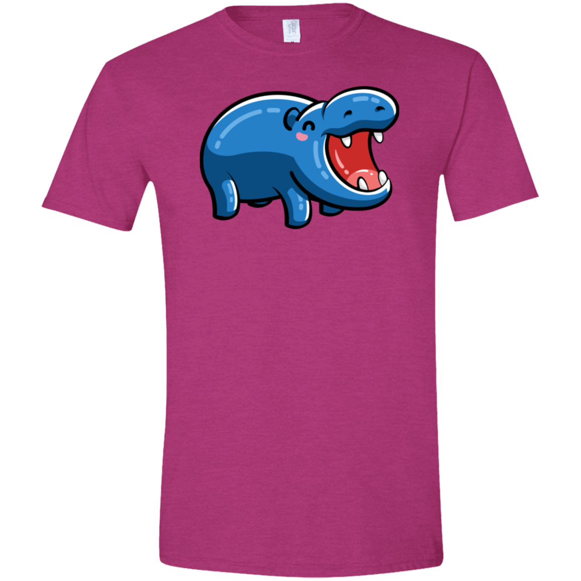 T-Shirts Antique Heliconia / S Kawaii Happy Hippo Men's Semi-Fitted Softstyle