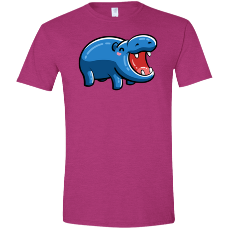 T-Shirts Antique Heliconia / S Kawaii Happy Hippo Men's Semi-Fitted Softstyle