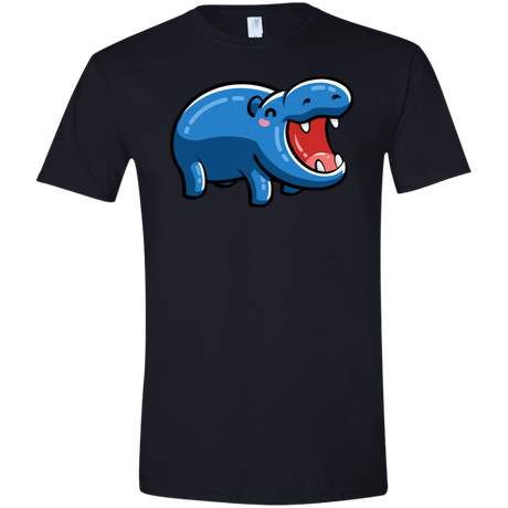 T-Shirts Black / X-Small Kawaii Happy Hippo Men's Semi-Fitted Softstyle