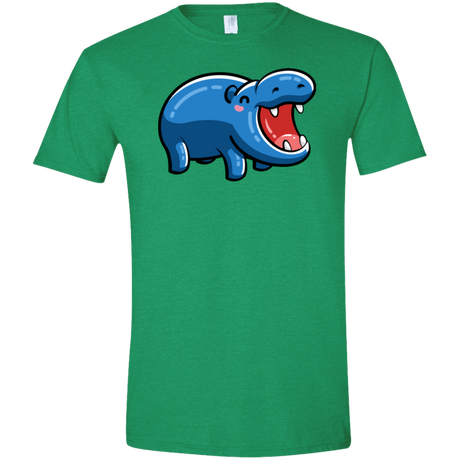 T-Shirts Heather Irish Green / S Kawaii Happy Hippo Men's Semi-Fitted Softstyle