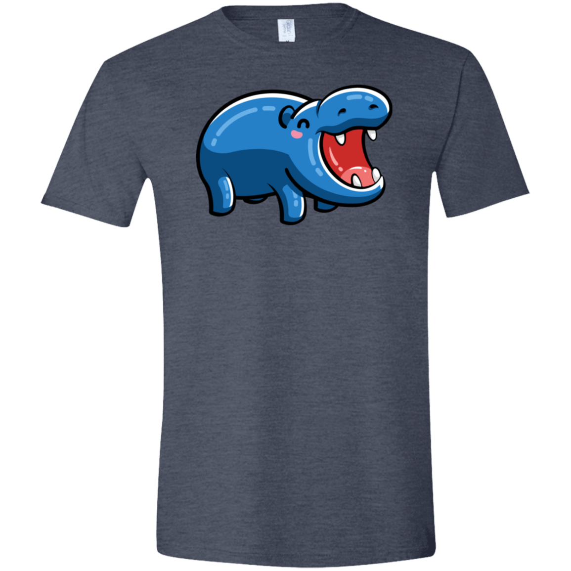 T-Shirts Heather Navy / S Kawaii Happy Hippo Men's Semi-Fitted Softstyle