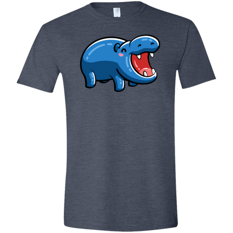 T-Shirts Heather Navy / S Kawaii Happy Hippo Men's Semi-Fitted Softstyle