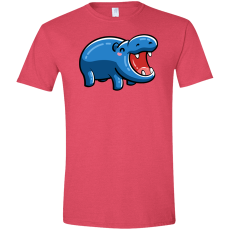 T-Shirts Heather Red / S Kawaii Happy Hippo Men's Semi-Fitted Softstyle