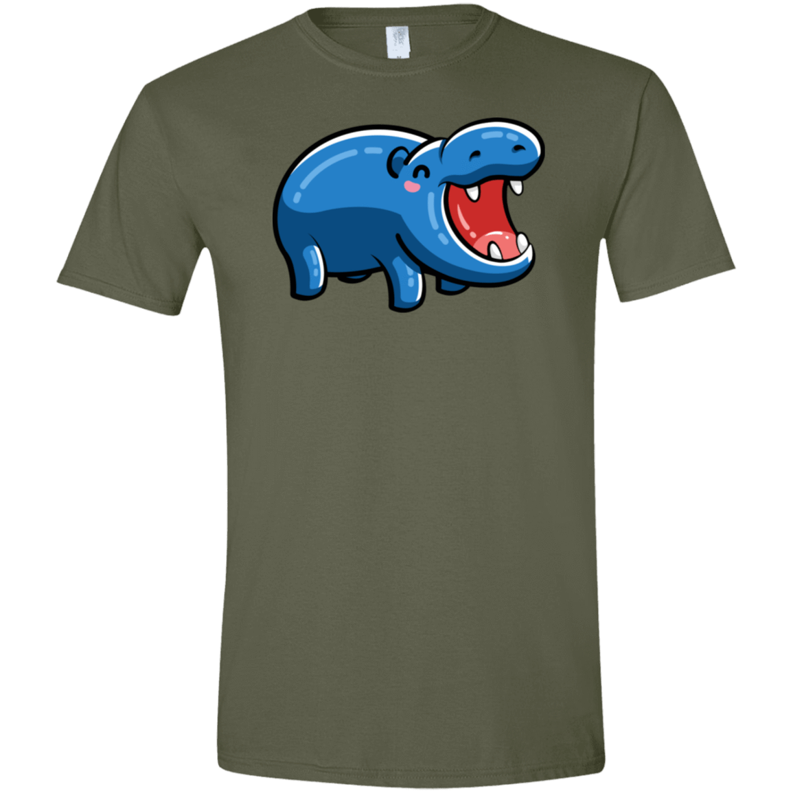 T-Shirts Military Green / S Kawaii Happy Hippo Men's Semi-Fitted Softstyle